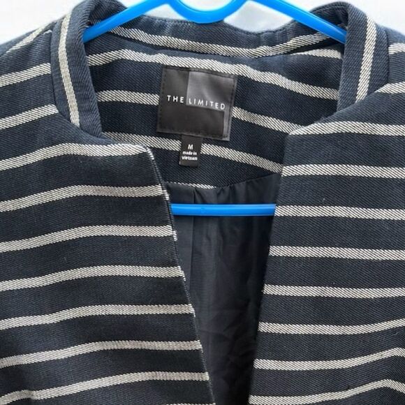 The Limited Womens Blazer Coat Jacket Stretch Navy Stripes 1/2 Zip Size Medium - Picture 3 of 8